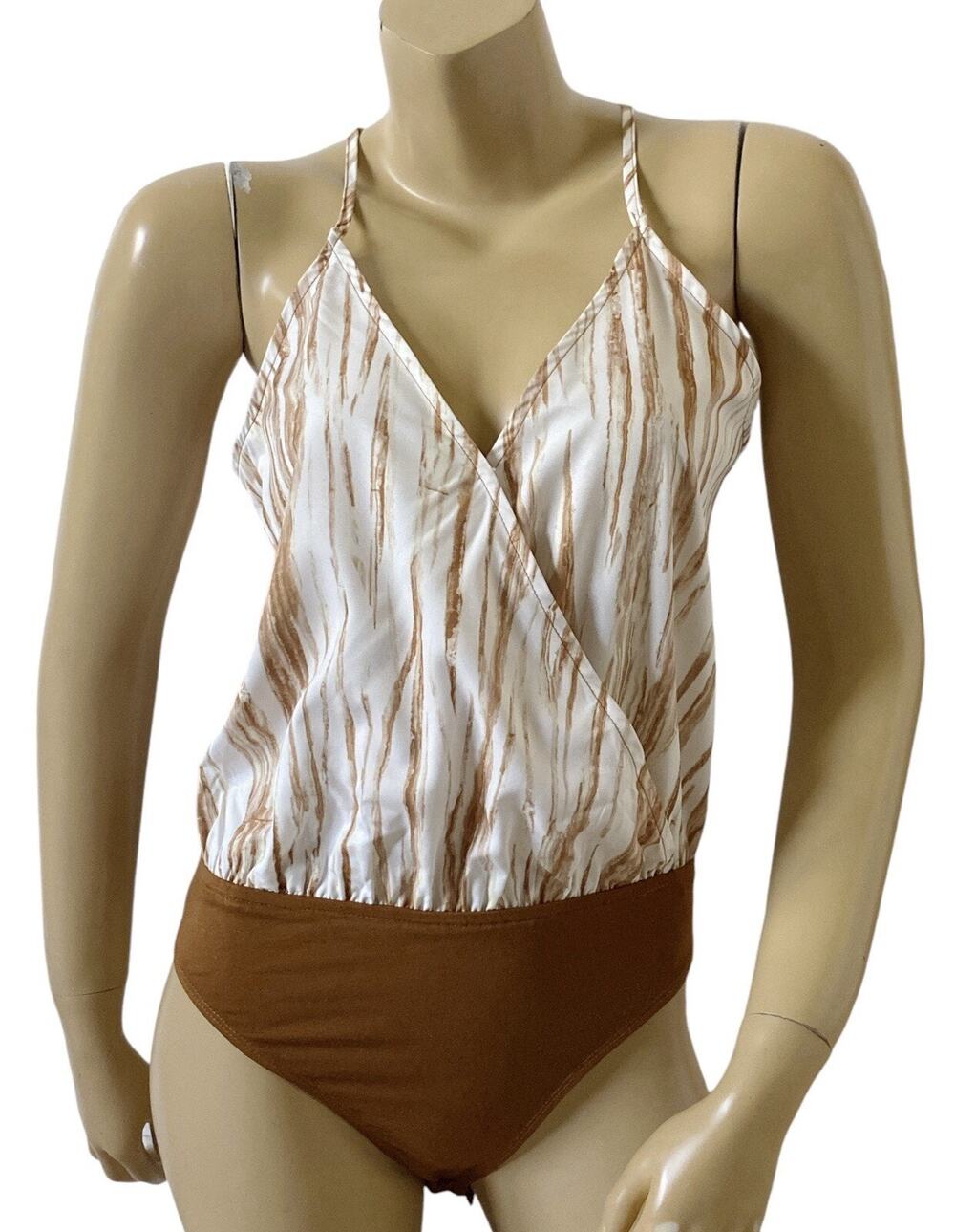 Shein Bodysuit Womens Small Surplice Spaghetti Strap Abstract Top Sleeveless